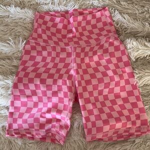 Pink Checkered Biker Shorts